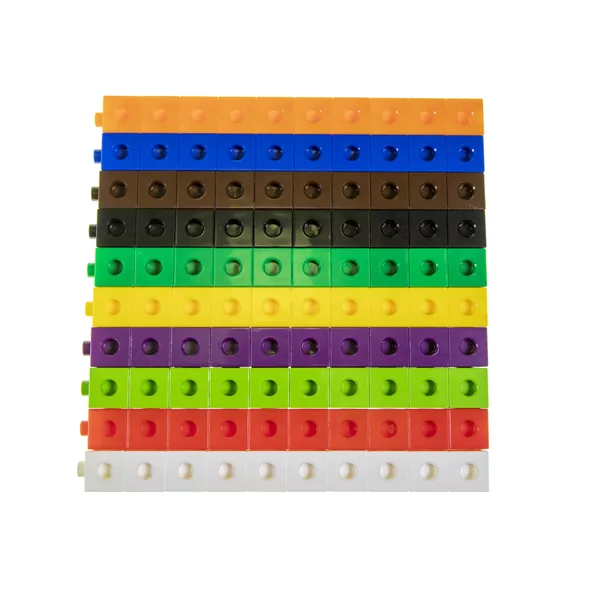 Zak met 100 linking kubussen van 2 cm 10 kleuren