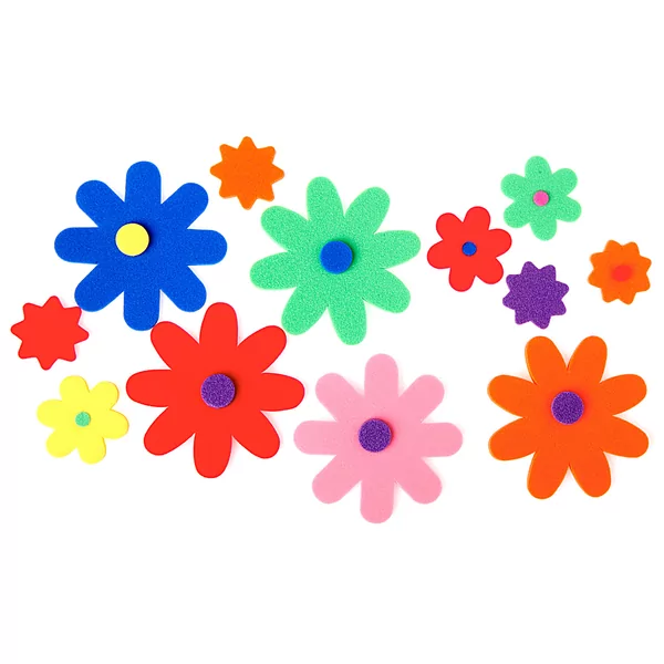 Zakje met 100 bloemen van knutselrubber ca. 22 tot 53 mm