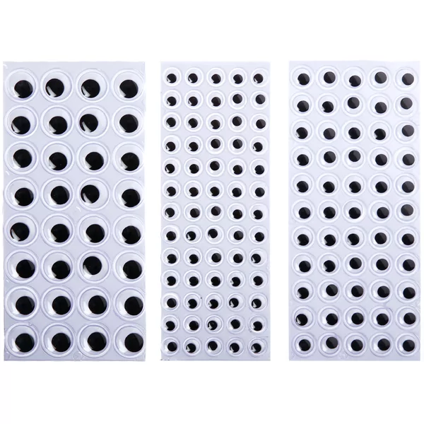 Yeux mobiles autocollants 65 x8 mm,55 x 10 mm,32 x 15 mm